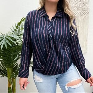 Vacate the Label Striped Surplice Button Down M